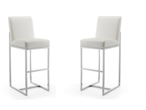Element Faux Leather Bar Stool in Pearl White and Polished Chrome (set of 2) - Ornate Home