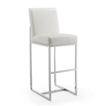 Element Faux Leather Bar Stool in Pearl White and Polished Chrome (set of 2) - Ornate Home
