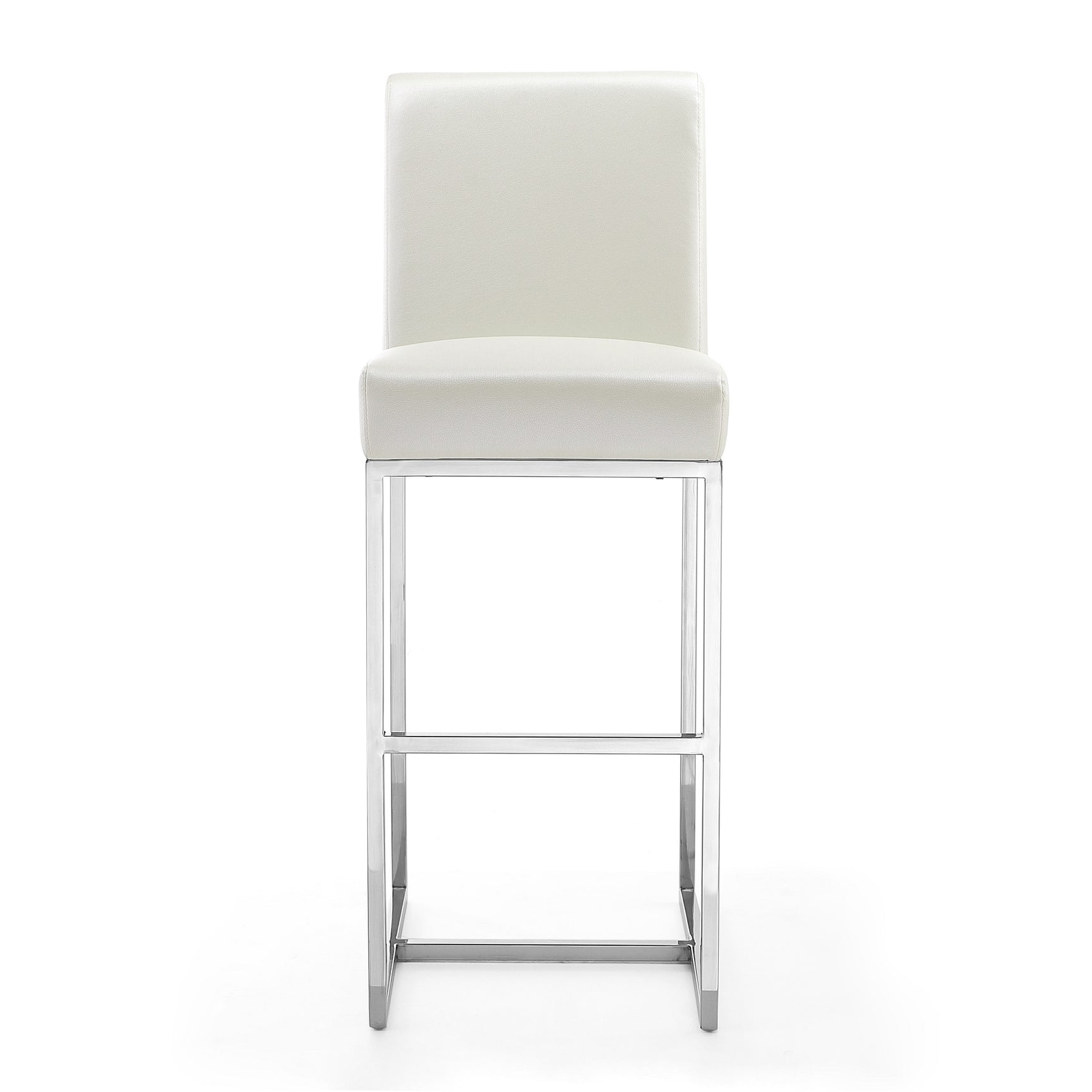 Element Faux Leather Bar Stool in Pearl White and Polished Chrome (set of 2) - Ornate Home