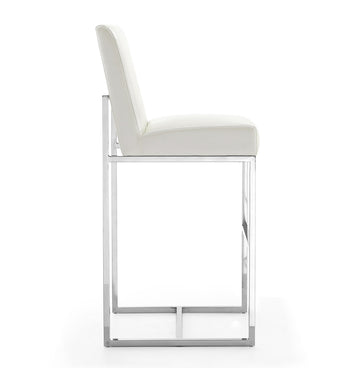 Element Faux Leather Bar Stool in Pearl White and Polished Chrome (set of 2) - Ornate Home