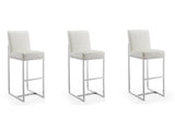 Element Faux Leather Bar Stool in Pearl White and Polished Chrome (set of 3) - Ornate Home