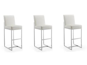 Element Faux Leather Bar Stool in Pearl White and Polished Chrome (set of 3) - Ornate Home