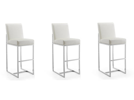 Element Faux Leather Bar Stool in Pearl White and Polished Chrome (set of 3) - Ornate Home