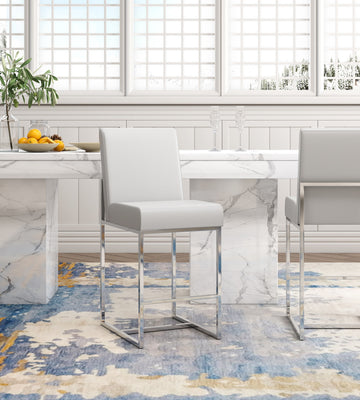 Element Faux Leather Bar Stool in Pearl White and Polished Chrome (set of 3) - Ornate Home