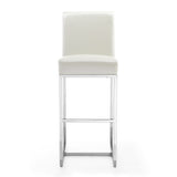 Element Faux Leather Bar Stool in Pearl White and Polished Chrome (set of 3) - Ornate Home