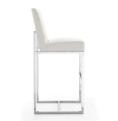 Element Faux Leather Bar Stool in Pearl White and Polished Chrome (set of 3) - Ornate Home