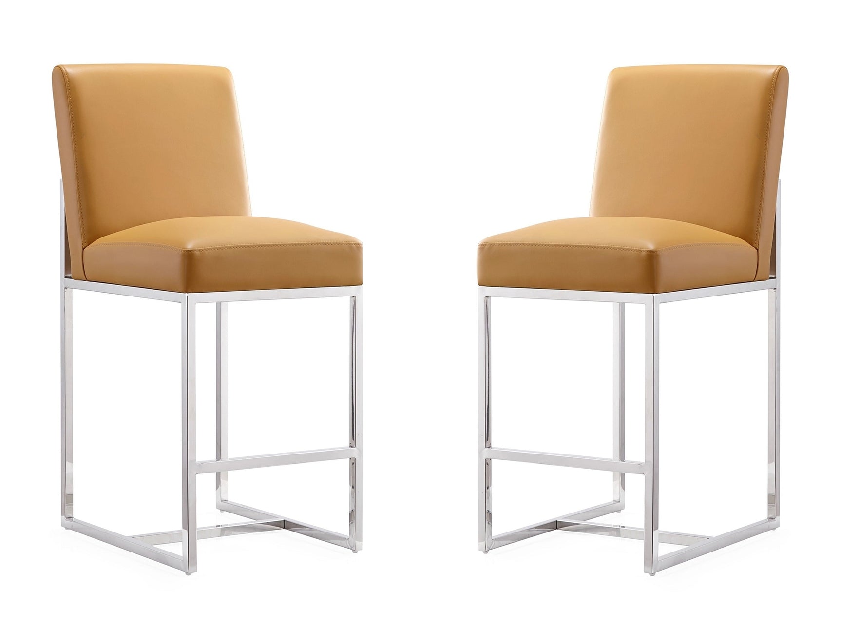 Element Faux Leather Counter Stool in Camel and Polished Chrome (set of 2) - Ornate Home