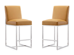 Element Faux Leather Counter Stool in Camel and Polished Chrome (set of 2) - Ornate Home