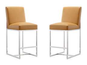 Element Faux Leather Counter Stool in Camel and Polished Chrome (set of 2) - Ornate Home
