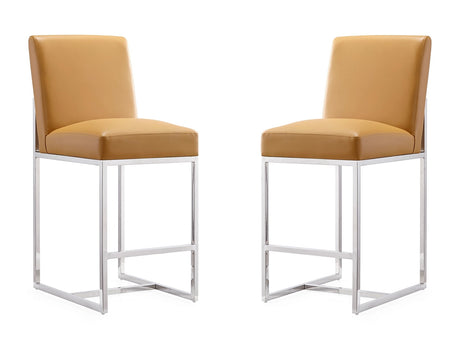 Element Faux Leather Counter Stool in Camel and Polished Chrome (set of 2) - Ornate Home