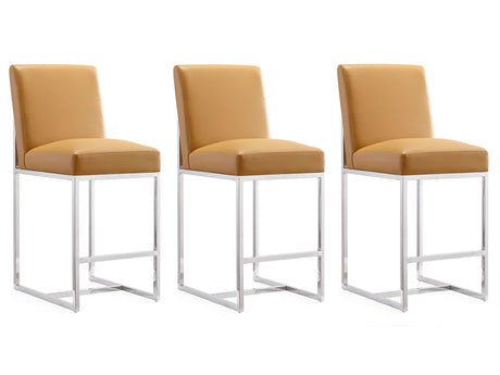 Element Faux Leather Counter Stool in Camel and Polished Chrome (set of 3) - Ornate Home