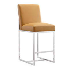 Element Faux Leather Counter Stool in Camel and Polished Chrome (set of 3) - Ornate Home