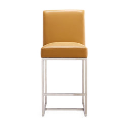 Element Faux Leather Counter Stool in Camel and Polished Chrome (set of 3) - Ornate Home