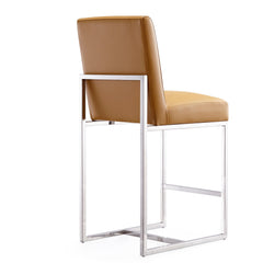 Element Faux Leather Counter Stool in Camel and Polished Chrome (set of 3) - Ornate Home