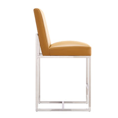 Element Faux Leather Counter Stool in Camel and Polished Chrome (set of 3) - Ornate Home