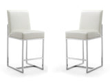 Element Faux Leather Counter Stool in Pearl White and Polished Chrome (set of 2) - Ornate Home