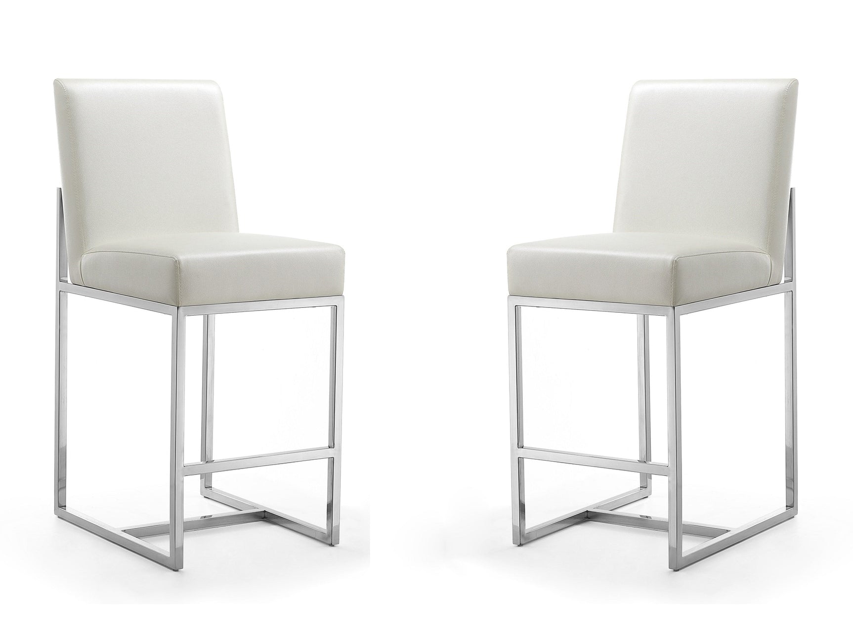 Element Faux Leather Counter Stool in Pearl White and Polished Chrome (set of 2) - Ornate Home