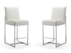 Element Faux Leather Counter Stool in Pearl White and Polished Chrome (set of 2) - Ornate Home