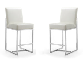 Element Faux Leather Counter Stool in Pearl White and Polished Chrome (set of 2) - Ornate Home