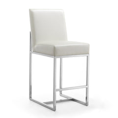 Element Faux Leather Counter Stool in Pearl White and Polished Chrome (set of 2) - Ornate Home