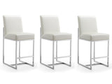 Element Faux Leather Counter Stool in Pearl White and Polished Chrome (set of 3) - Ornate Home
