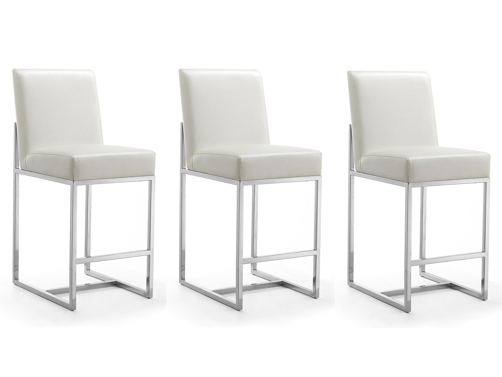 Element Faux Leather Counter Stool in Pearl White and Polished Chrome (set of 3) - Ornate Home