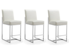 Element Faux Leather Counter Stool in Pearl White and Polished Chrome (Set of 3) - Ornate Home
