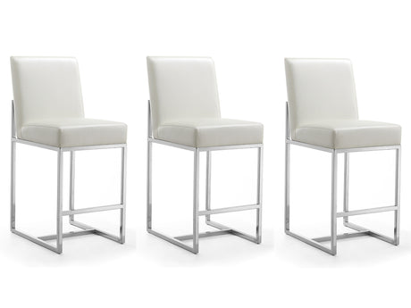 Element Faux Leather Counter Stool in Pearl White and Polished Chrome (set of 3) - Ornate Home