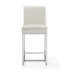 Element Faux Leather Counter Stool in Pearl White and Polished Chrome (Set of 3) - Ornate Home
