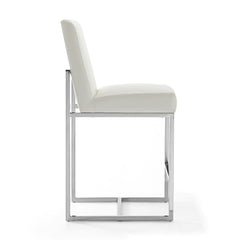 Element Faux Leather Counter Stool in Pearl White and Polished Chrome (Set of 3) - Ornate Home