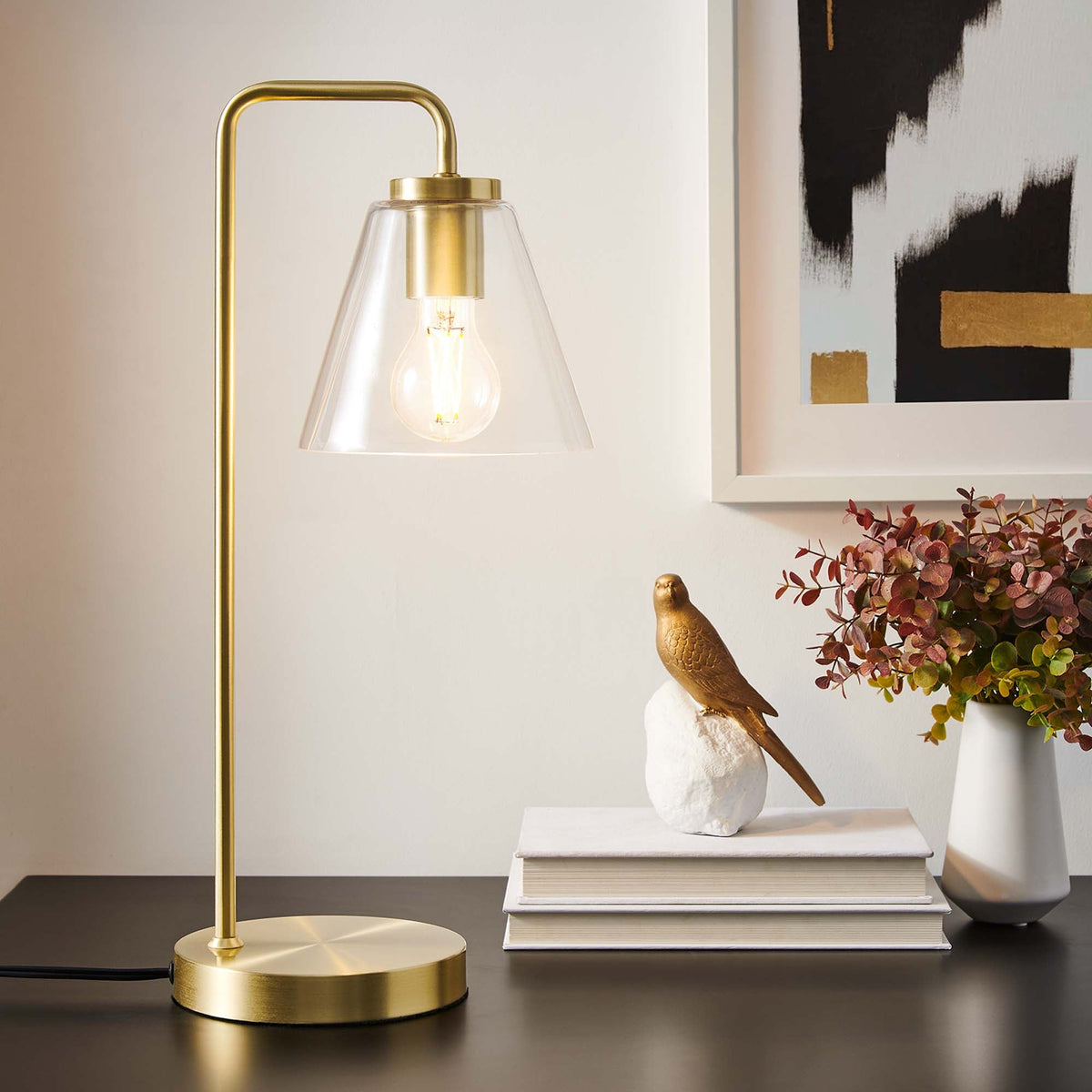 Element Satin Brass Glass Table Lamp - Ornate Home