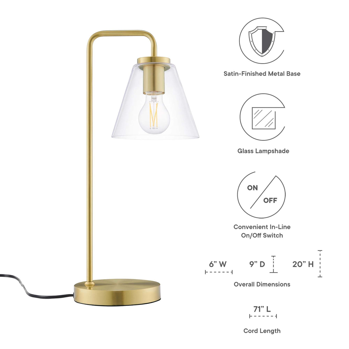 Element Satin Brass Glass Table Lamp - Ornate Home