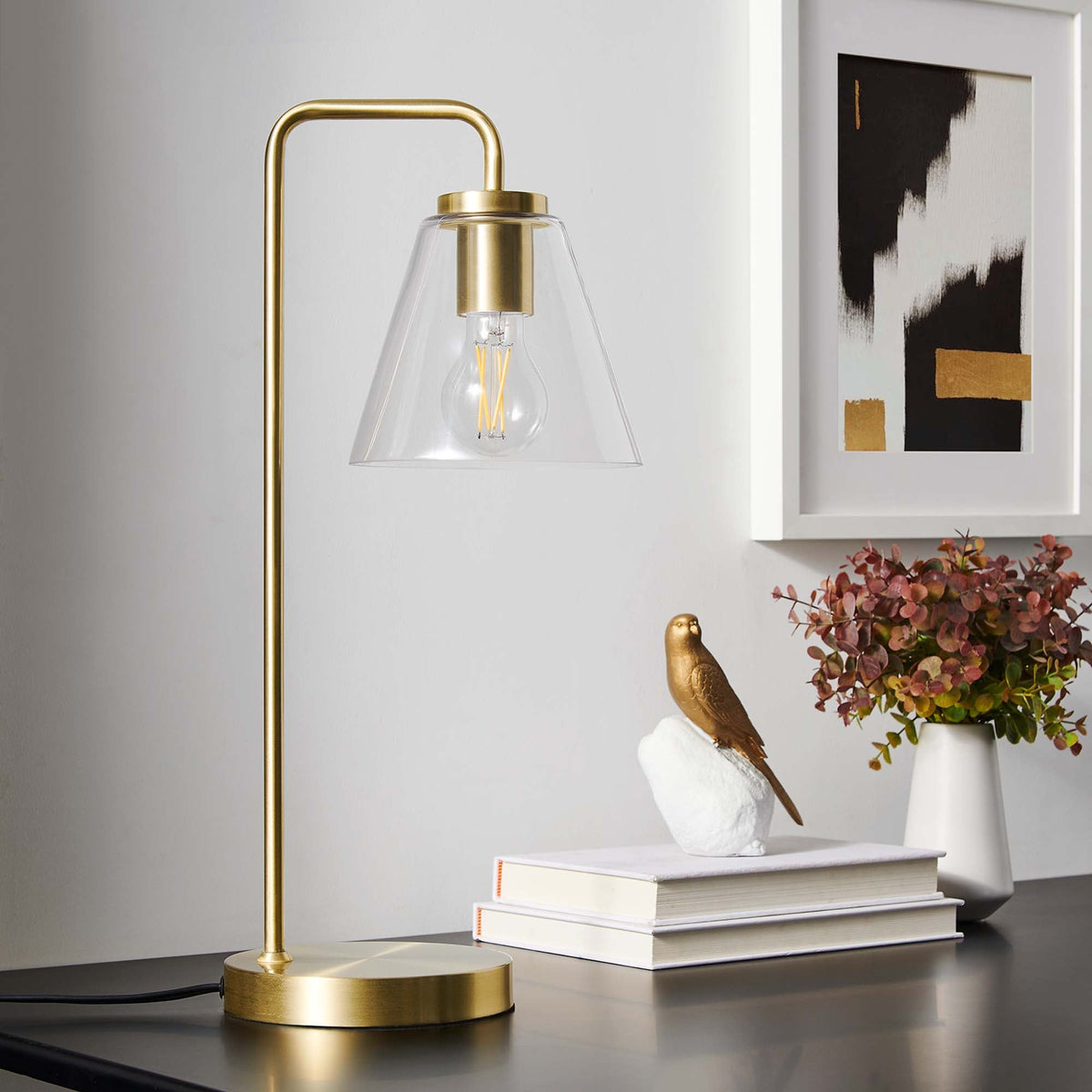 Element Satin Brass Glass Table Lamp - Ornate Home