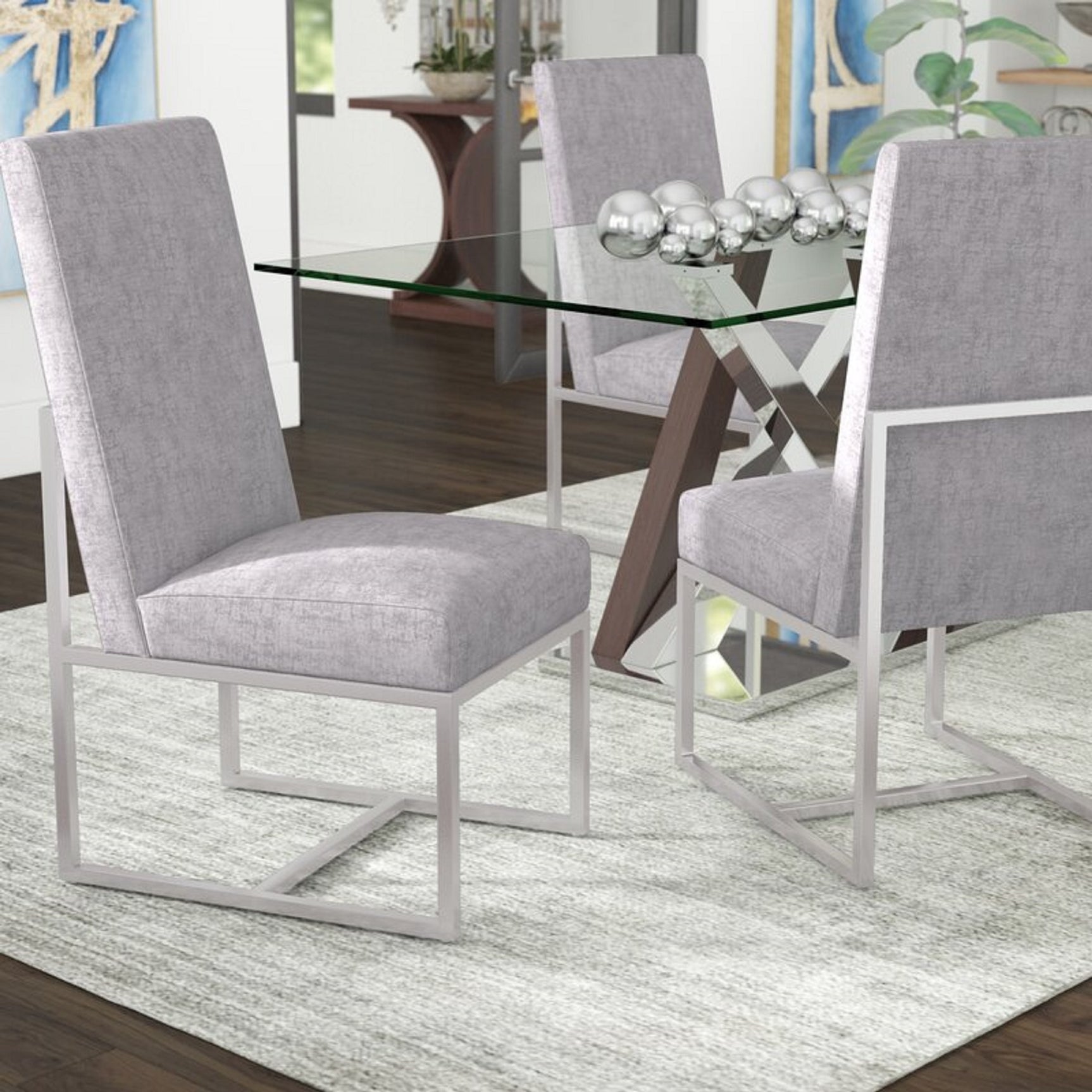 Element Velvet Dining Chair in Grey (set of 2) - Ornate Home