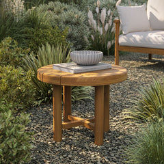 Eleni Natural 20-Inch Round Outdoor Patio Teak Wood Side Table - Ornate Home