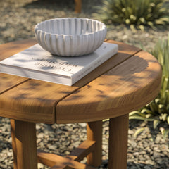 Eleni Natural 20-Inch Round Outdoor Patio Teak Wood Side Table - Ornate Home