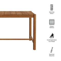 Eleni Natural Rectangle 56-Inch Outdoor Patio Teak Wood Rectangular Bar Table - Ornate Home
