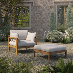 Eleni Natural Sail 2-Piece Outdoor Patio Teak Wood Armchair and Ottoman Set - Ornate Home