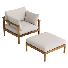Eleni Natural Sail 2-Piece Outdoor Patio Teak Wood Armchair and Ottoman Set - Ornate Home