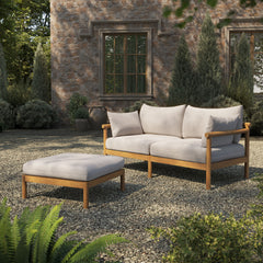 Eleni Natural Sail 2-Piece Outdoor Patio Teak Wood Loveseat with Ottoman Set - Ornate Home