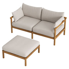 Eleni Natural Sail 2-Piece Outdoor Patio Teak Wood Loveseat with Ottoman Set - Ornate Home