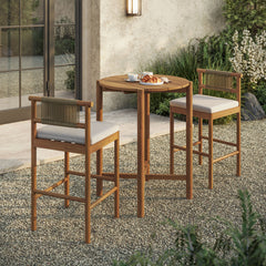 Eleni Natural Sail 3-Piece Outdoor Patio Teak Wood Bar Set - Ornate Home