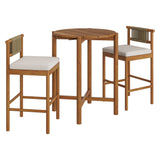 Eleni Natural Sail 3-Piece Outdoor Patio Teak Wood Bar Set - Ornate Home