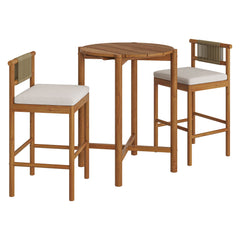 Eleni Natural Sail 3-Piece Outdoor Patio Teak Wood Bar Set - Ornate Home