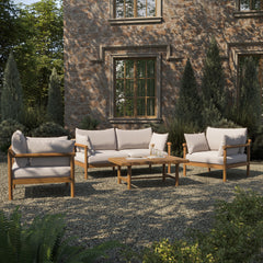Eleni Natural Sail 4-Piece Outdoor Patio Teak Wood Sofa Set - Ornate Home