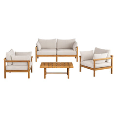 Eleni Natural Sail 4-Piece Outdoor Patio Teak Wood Sofa Set - Ornate Home