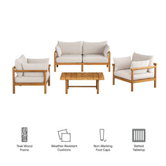 Eleni Natural Sail 4-Piece Outdoor Patio Teak Wood Sofa Set - Ornate Home