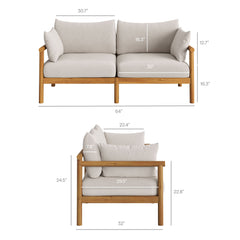 Eleni Natural Sail 4-Piece Outdoor Patio Teak Wood Sofa Set - Ornate Home