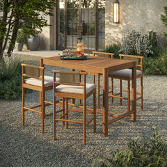 Eleni Natural Sail 5-Piece Outdoor Patio Teak Wood Bar Set - Ornate Home