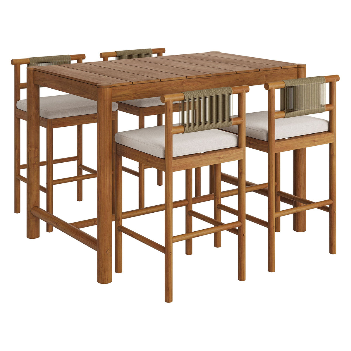 Eleni Natural Sail 5-Piece Outdoor Patio Teak Wood Bar Set - Ornate Home
